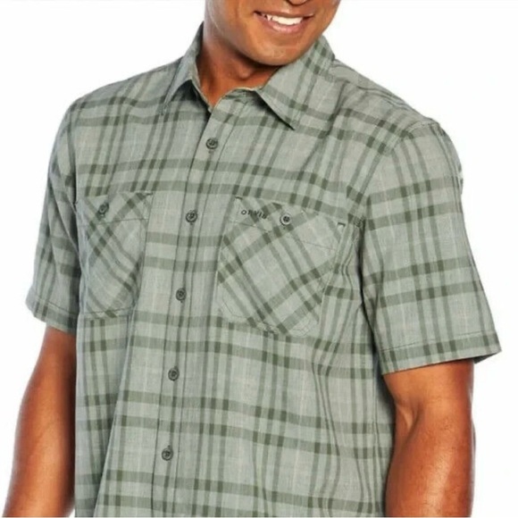 Orvis Mens Green Plaid Short Sleeve Button Up Casual Shirt Two Chest Pockets L - Picture 1 of 7